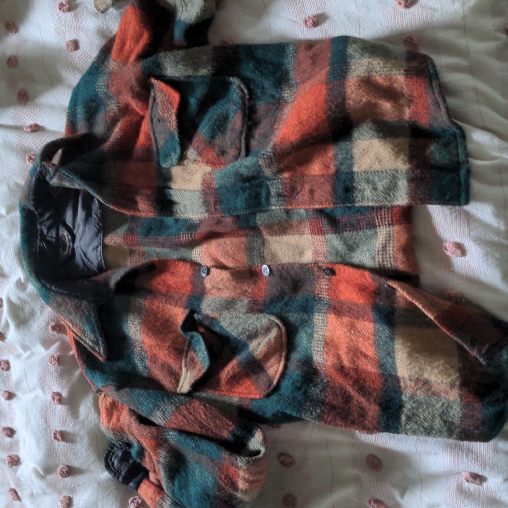 VINTAGE wool shacket plaid medium
